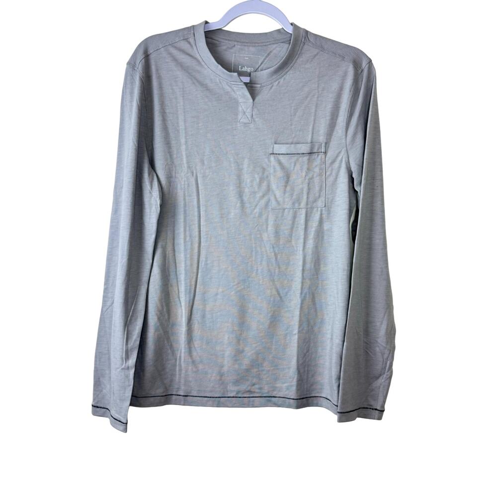 Lahgo by Lunya Gray Restore Long Sleeve Henley Shirt NWOT Size Small